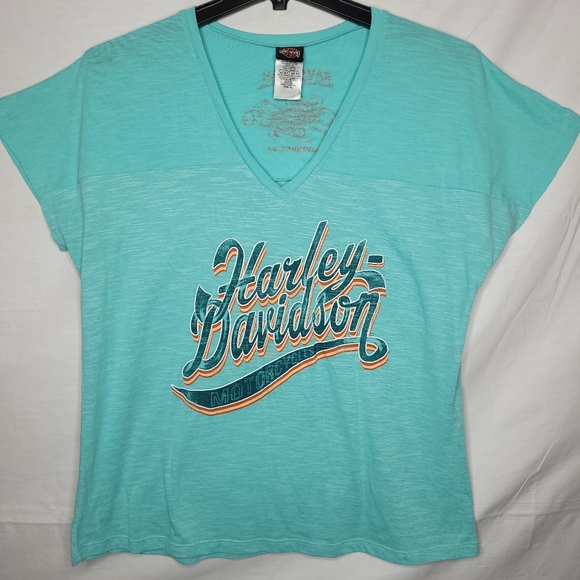 Harley-Davidson Tops - HARLEY-DAVIDSON MOTORCYCLES TEAL GRAPHIC TEE EUC XL
